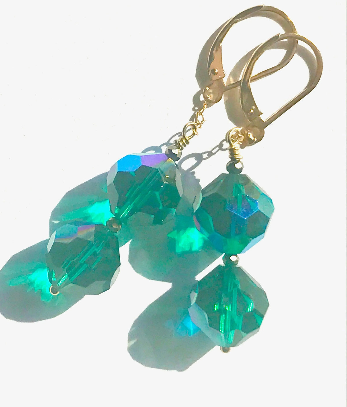 BIRDIE Flutter Earrings In MOJEH Mag Vintage Emerald Swarovski Crystal