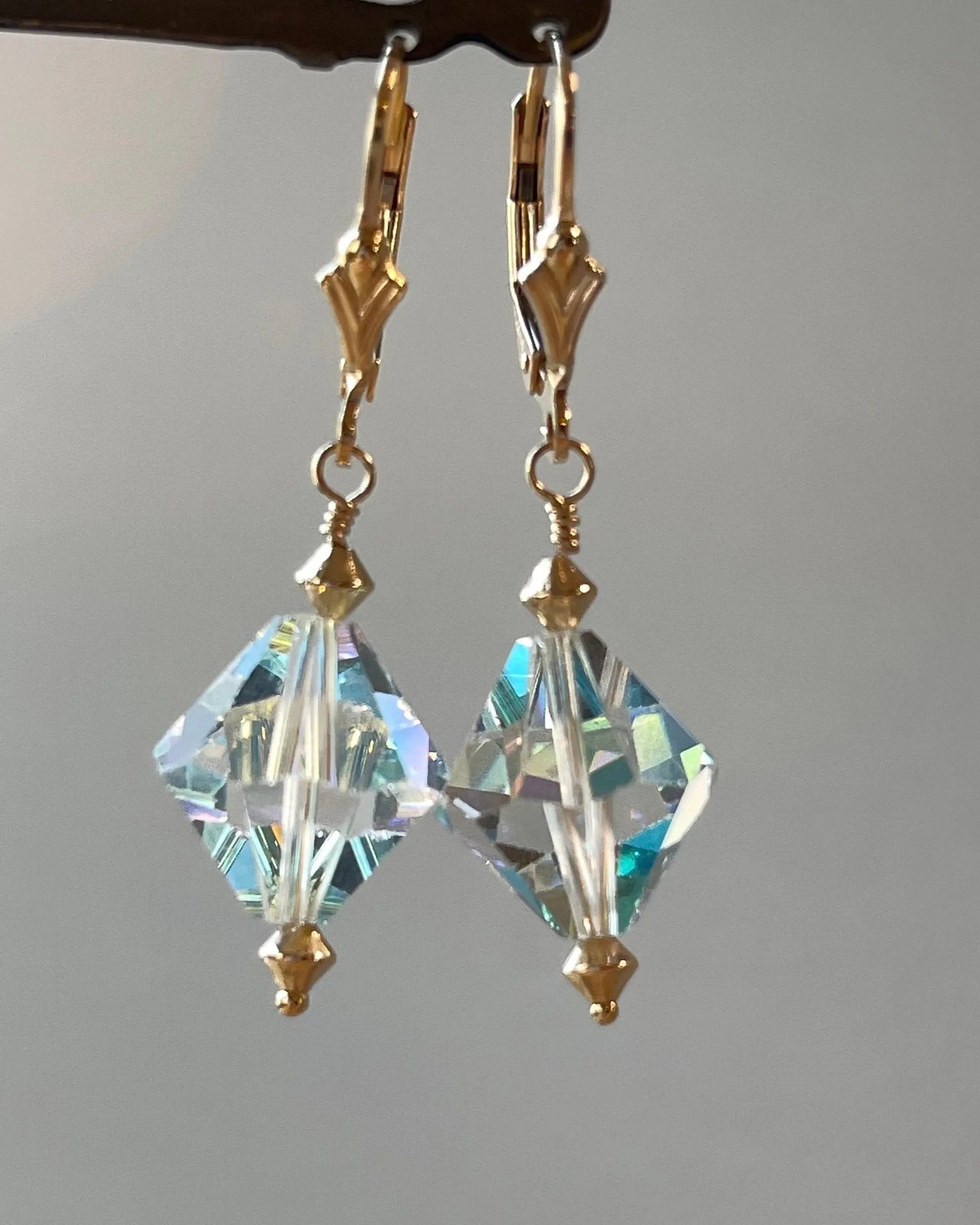 FIONA Earrings Antique Swarovski Crystal Petite Rose Quartz Beads Gift