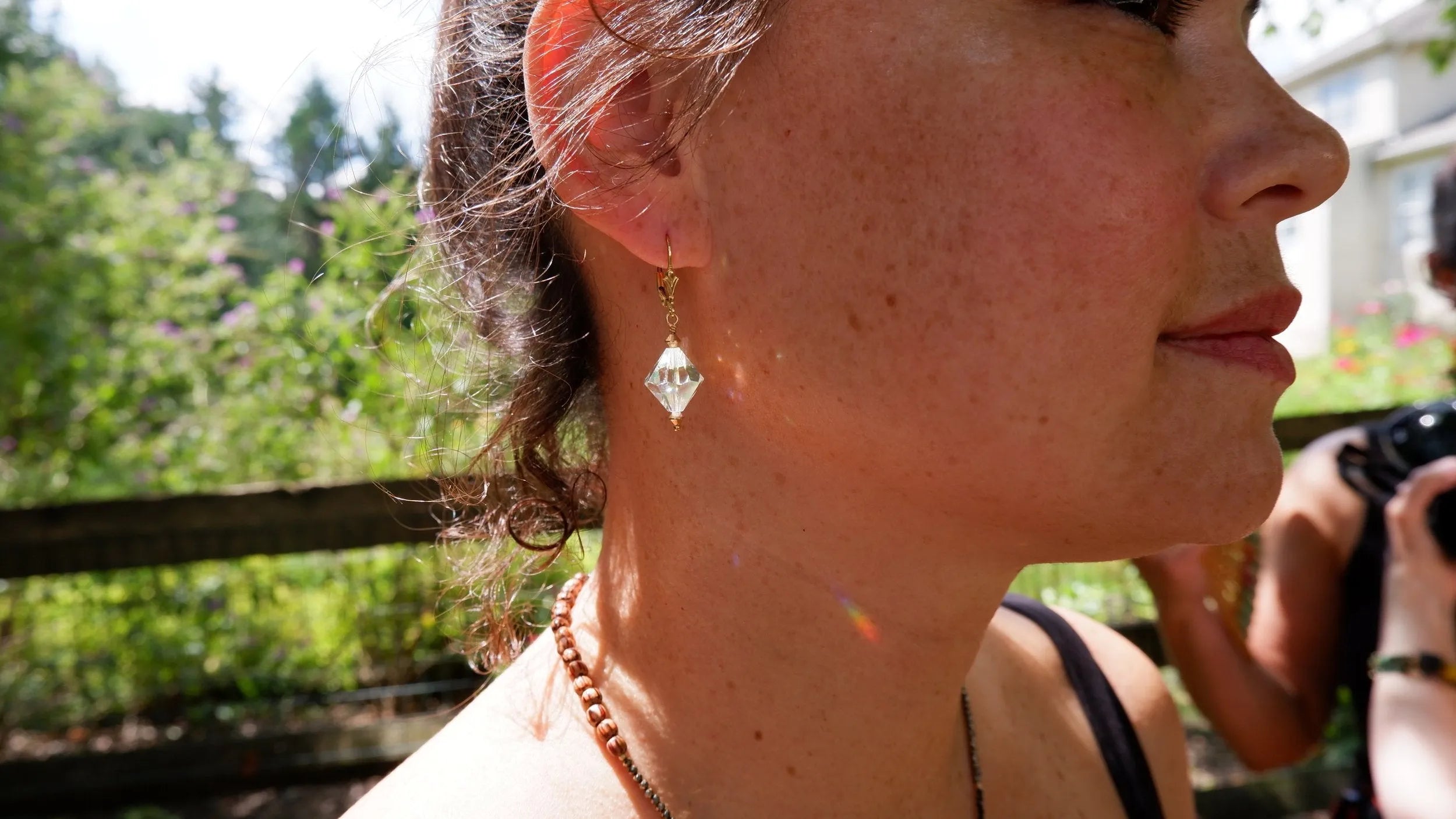 FIONA Earrings Antique Swarovski Crystal Petite Rose Quartz Beads Gift