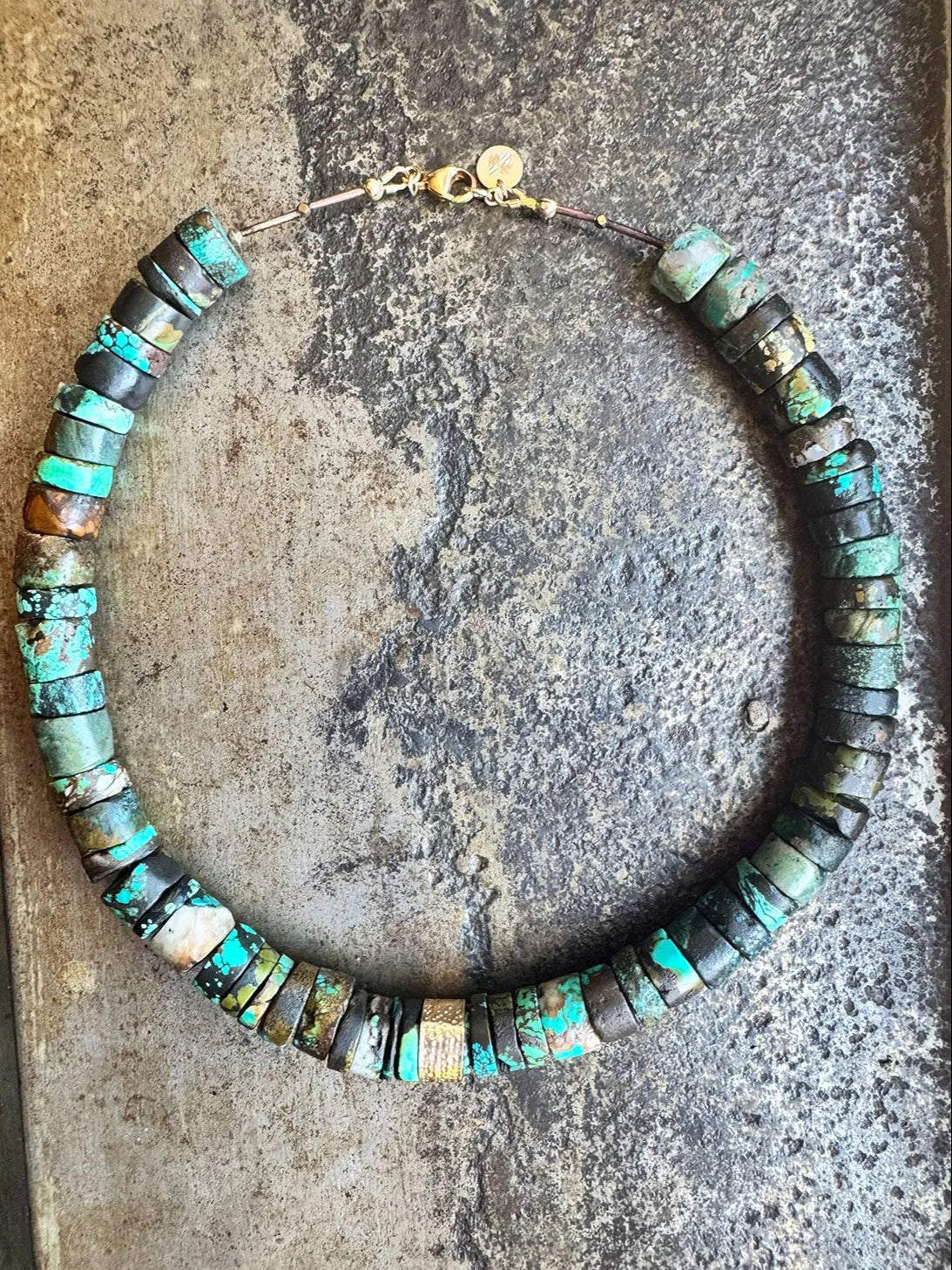 ROSEMARY Necklace Antique African Turquoise 14K Gold Tribal Meets Bohemian Cottage Core