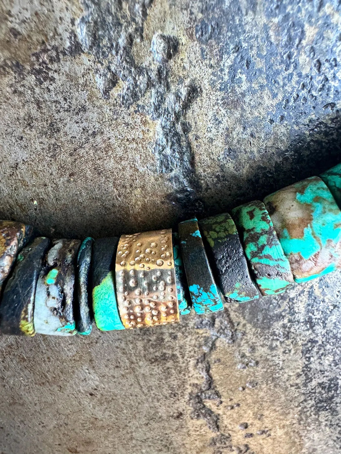 ROSEMARY Necklace Antique African Turquoise 14K Gold Tribal Meets Bohemian Cottage Core