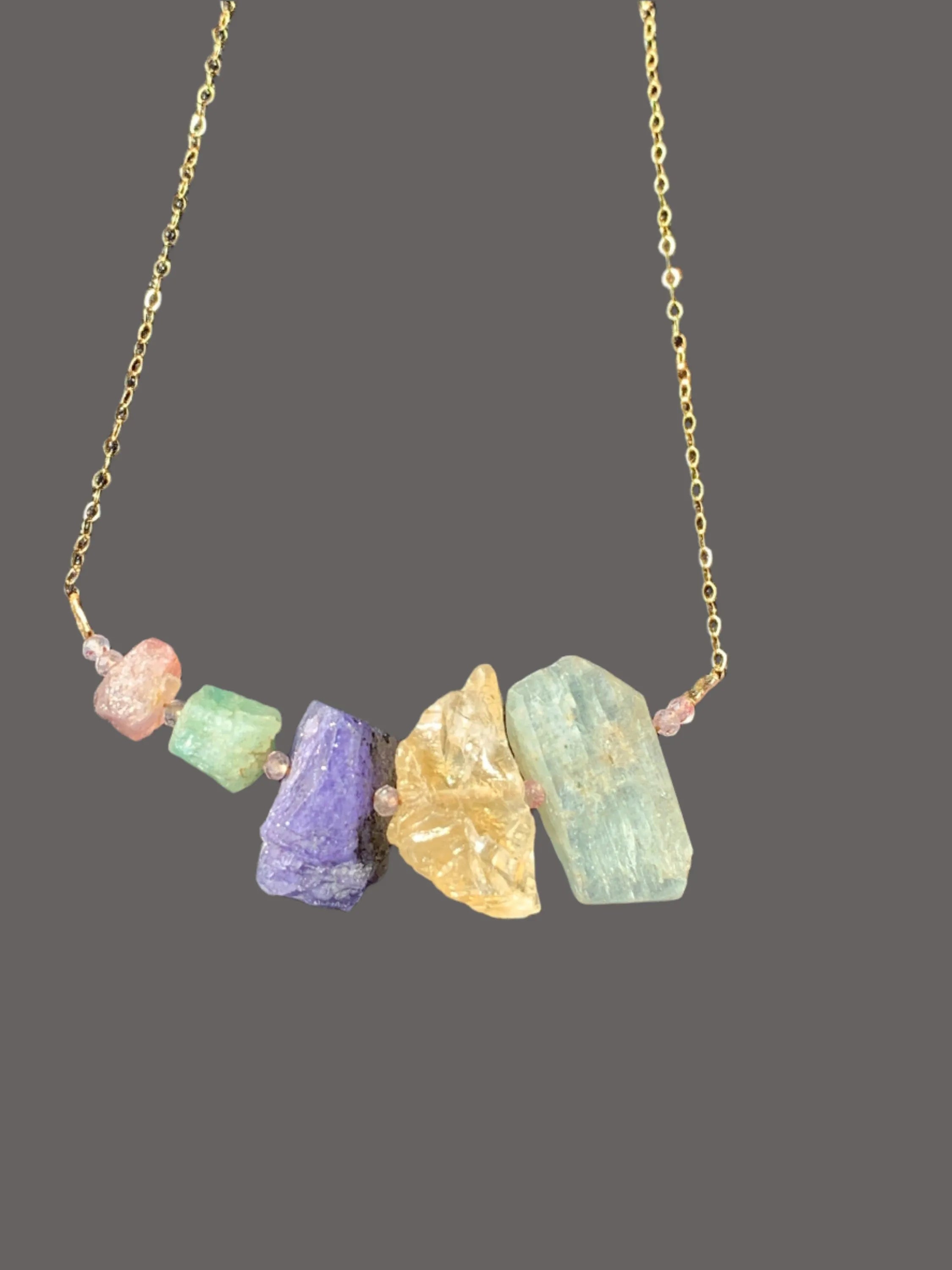 TiiNA Mixed Raw Crystal Necklace Master Healing Stones Wax Cast Bell