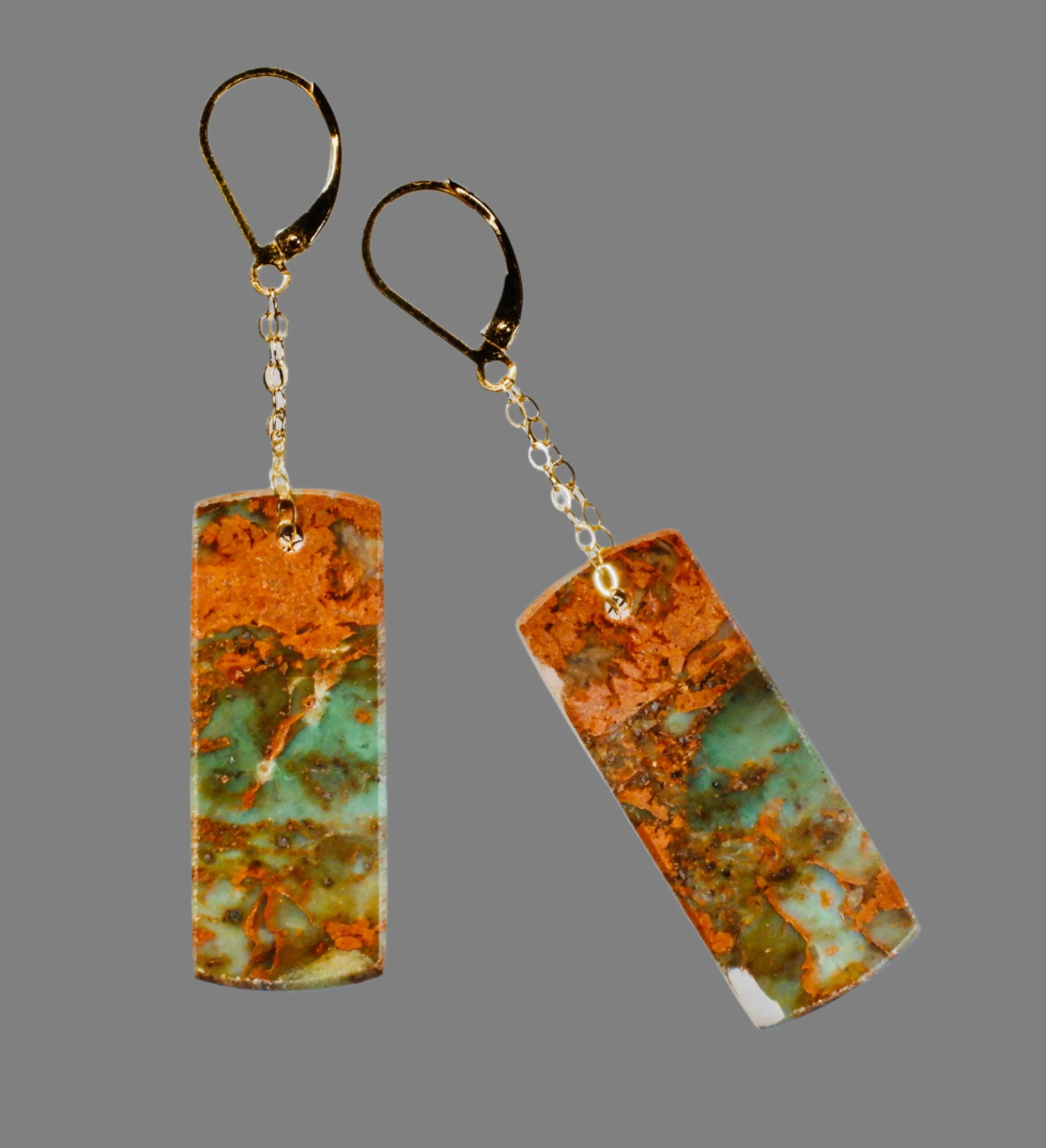 XAVIER Earrings In Green Opal Elongated Rectangular Shaped