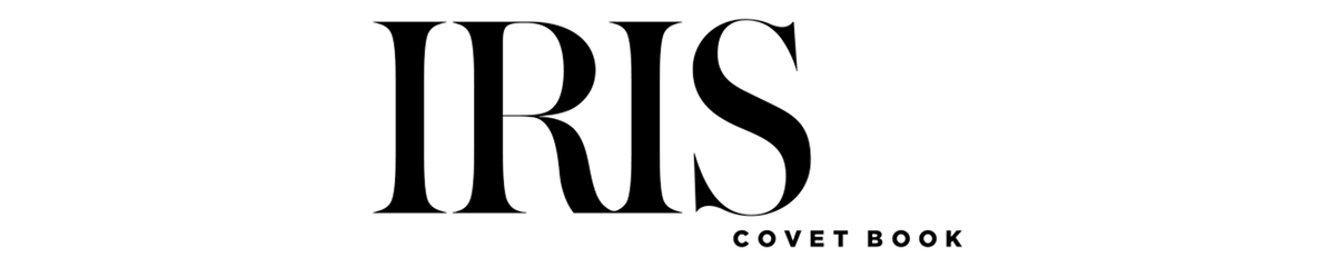 Logo for *IRIS Covet Book*, featuring a refined, high-contrast serif typeface with elegant curves and sharp terminals, paired with minimalist sans-serif lettering below—evoking a sense of modern luxury and artistic sophistication.