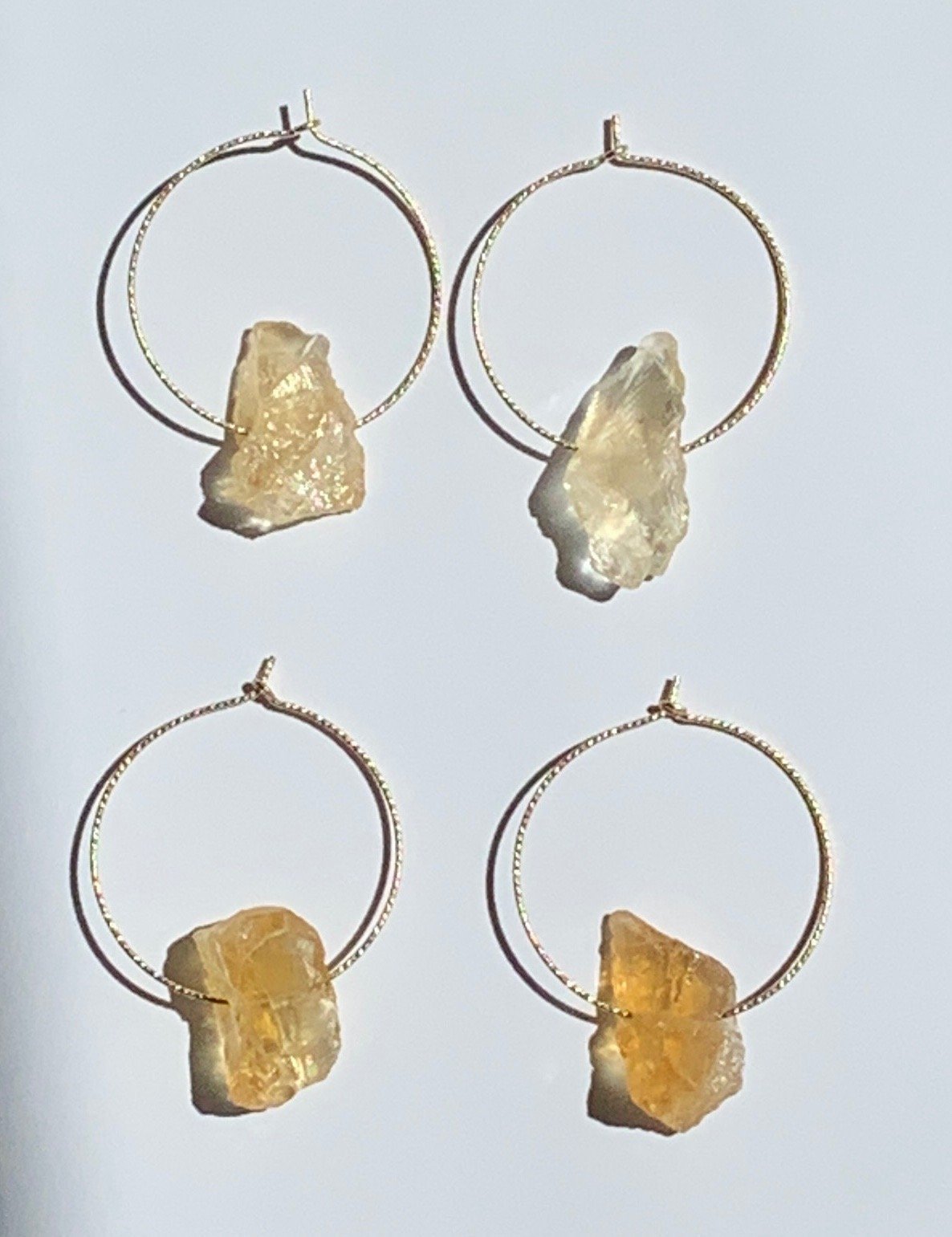 AUGUST Hoop Earrings Citrine Crystal Charm 14K Gold 14/20 Sparkle