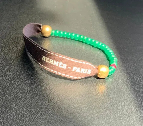 ABILENE Bracelet Emeralds Ruby Brass Repurposed Grosgrain Ribbon