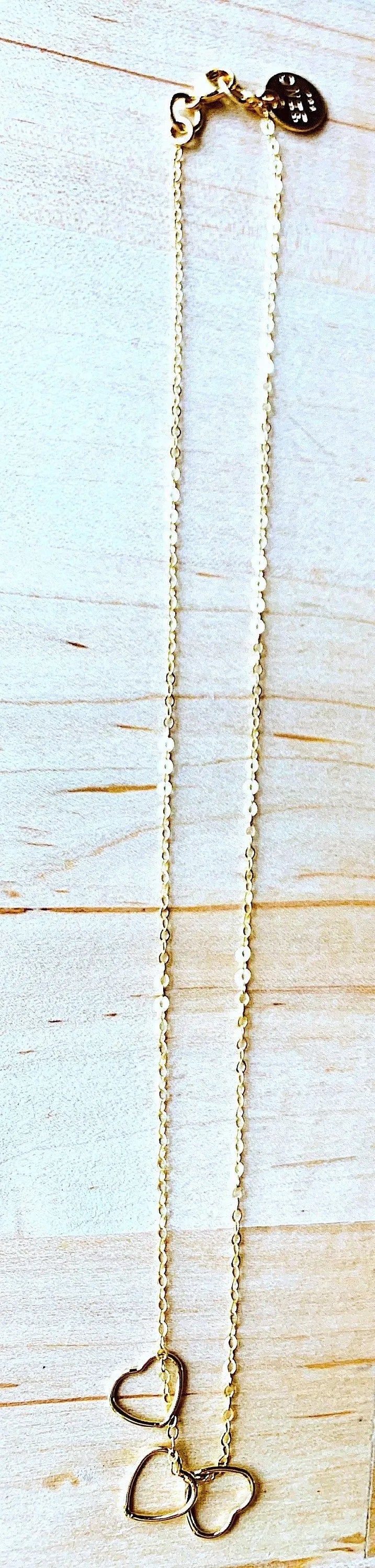 ALEXANDRA Versatile Necklace Bracelet Combo 14K Gold Floating Heart Charms Chain