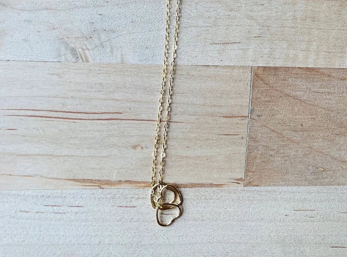 ALEXANDRA Versatile Necklace Bracelet Combo 14K Gold Floating Heart Charms Chain