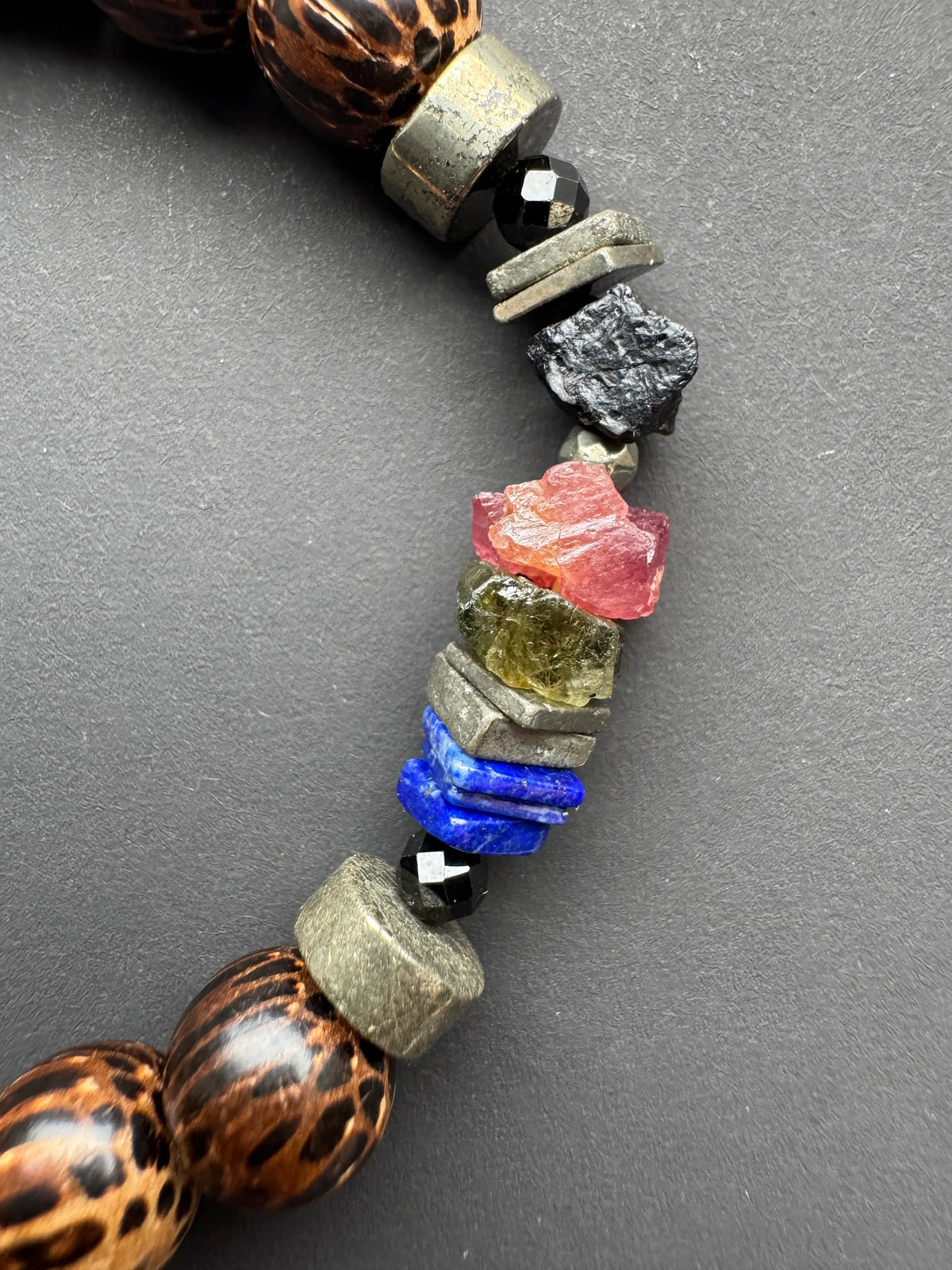 ANDREAS Mixed Raw Stone Bracelet Lapis Pyrite Wood Gender Inclusive