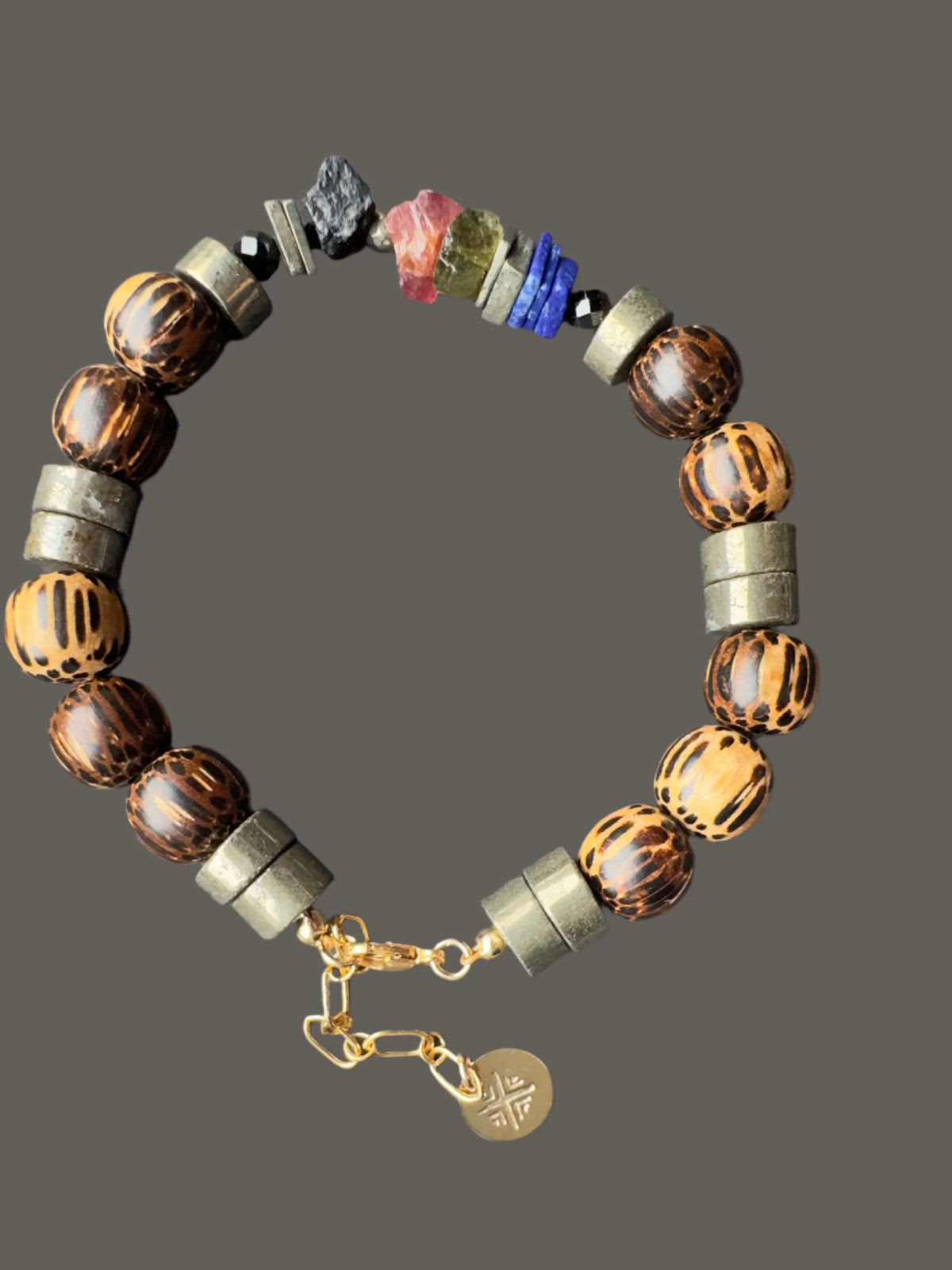 ANDREAS Mixed Raw Stone Bracelet Lapis Pyrite Wood Gender Inclusive