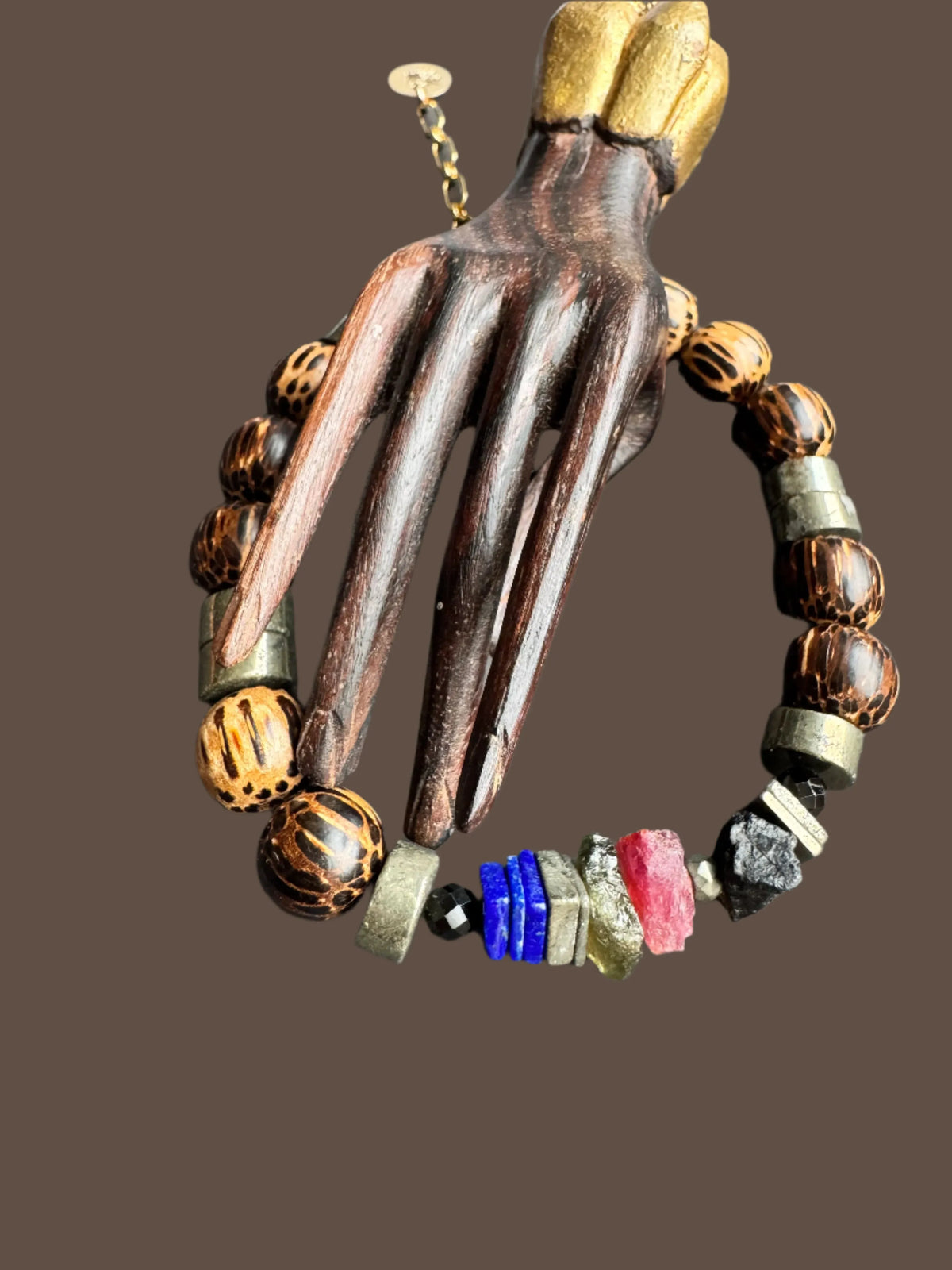 ANDREAS Mixed Raw Stone Bracelet Lapis Pyrite Wood Gender Inclusive