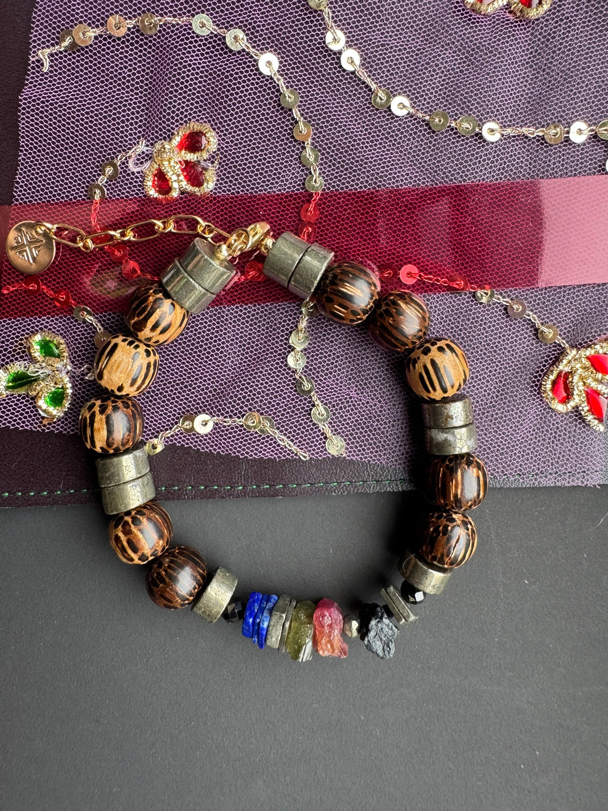 ANDREAS Mixed Raw Stone Bracelet Lapis Pyrite Wood Gender Inclusive