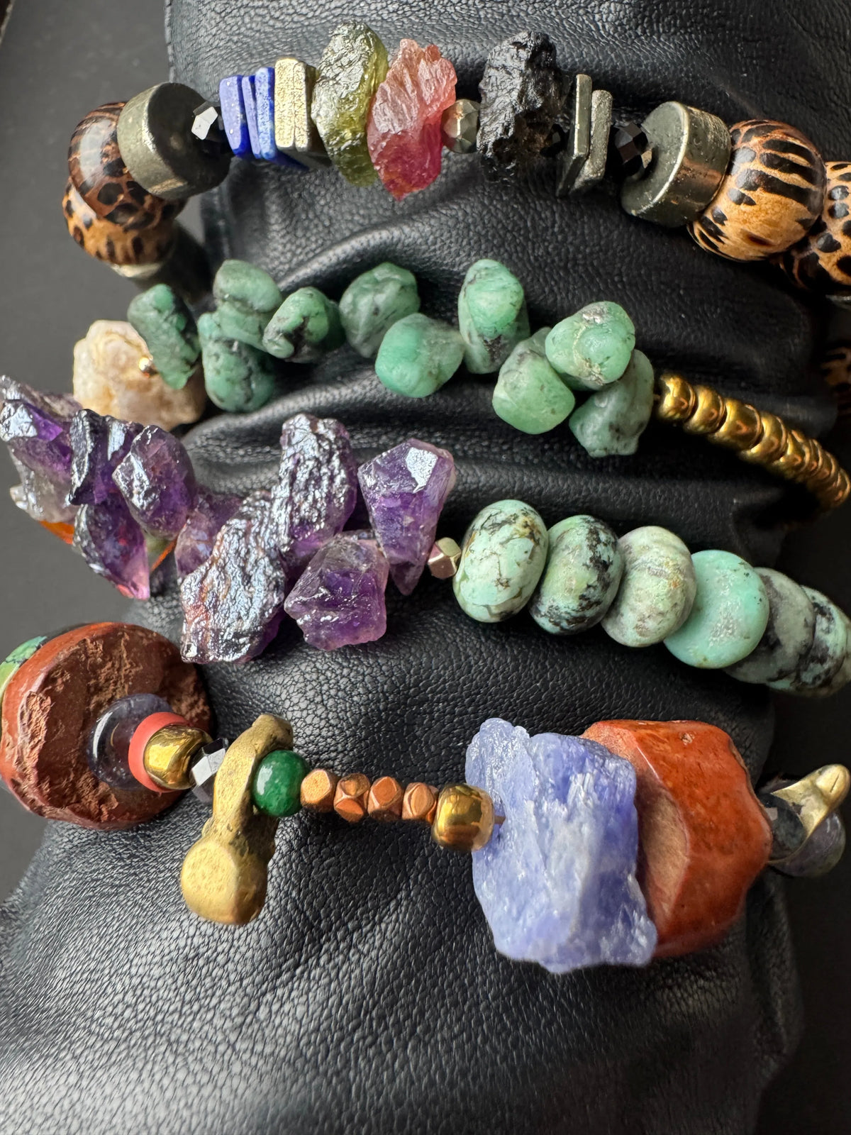 ANDREAS Mixed Raw Stone Bracelet Lapis Pyrite Wood Gender Inclusive