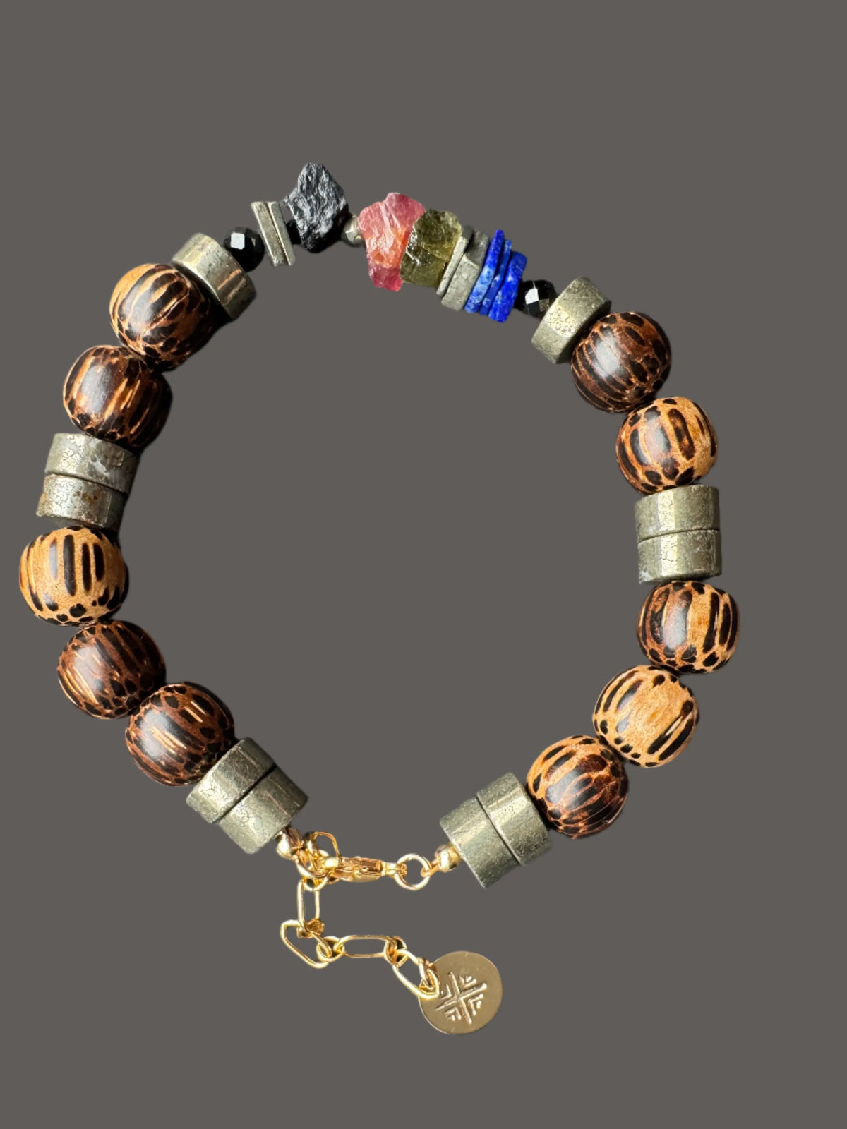 ANDREAS Mixed Raw Stone Bracelet Lapis Pyrite Wood Gender Inclusive