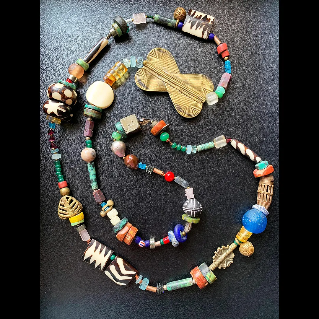 ARCHER Wrap Statement Necklace Precious Gems Crystals Beads Boho