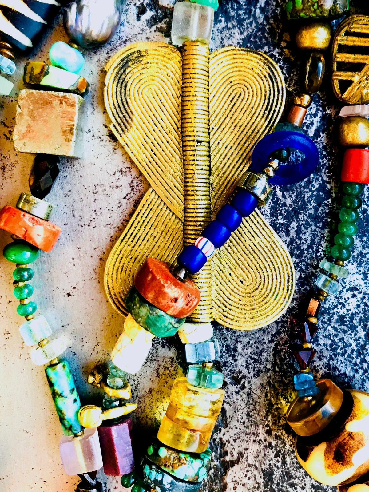 ARCHER Wrap Statement Necklace Precious Gems Crystals Beads Boho