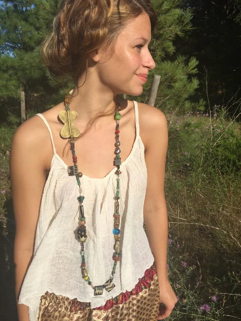 ARCHER Wrap Statement Necklace Precious Gems Crystals Beads Boho