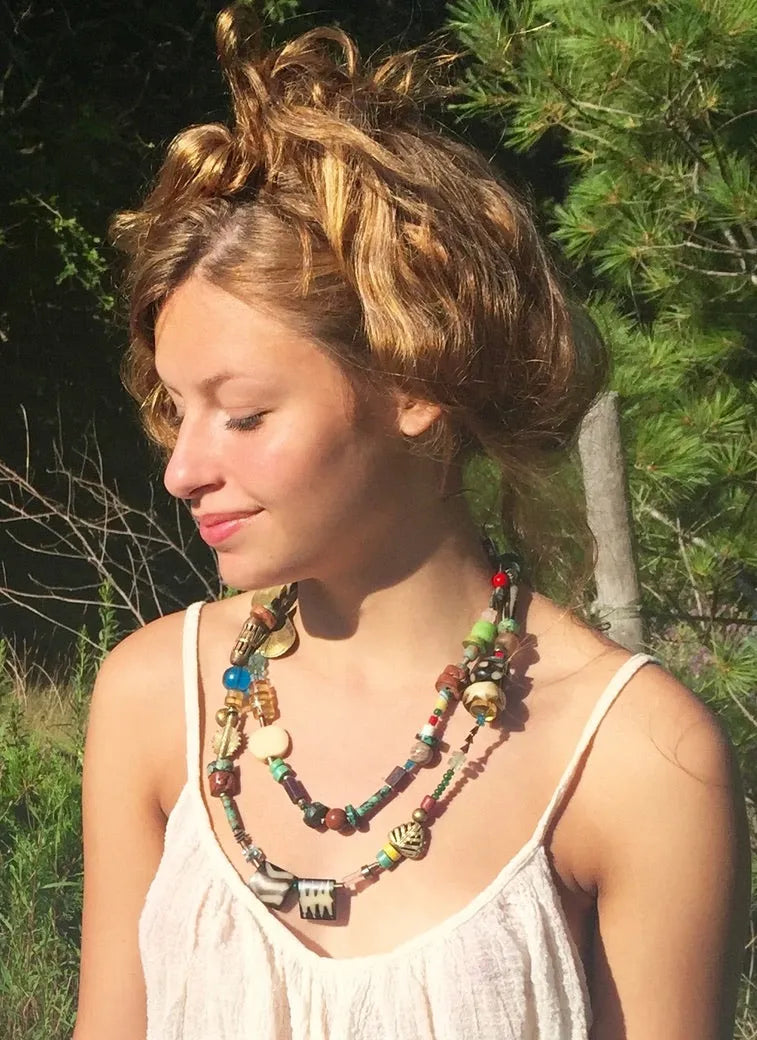 ARCHER Wrap Statement Necklace Precious Gems Crystals Beads Boho