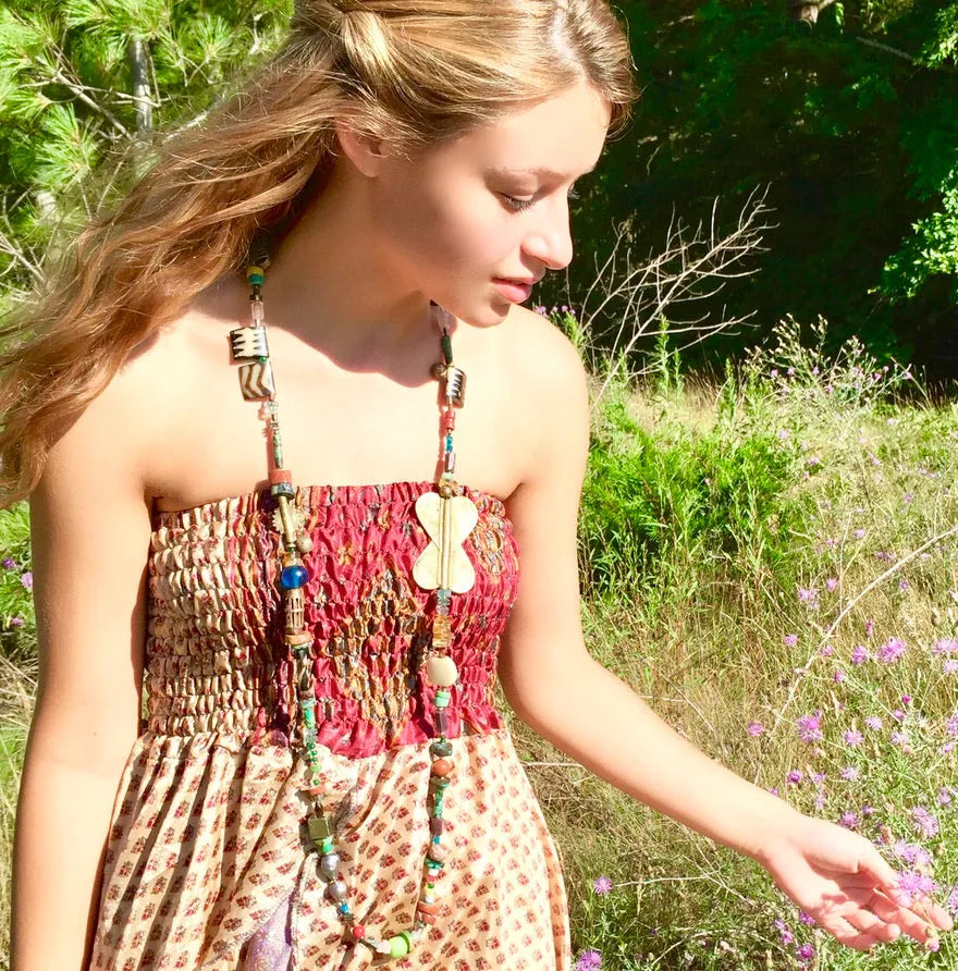 ARCHER Wrap Statement Necklace Precious Gems Crystals Beads Boho