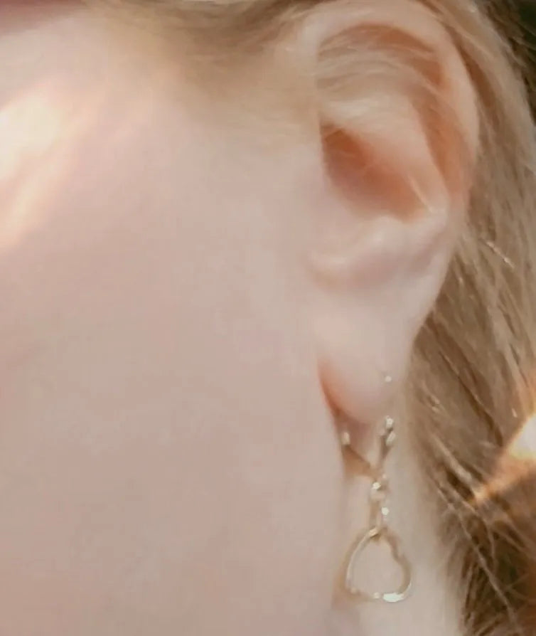 ARIELLA Earrings Gold Floating Heart Charms Fleur De Lis Backs