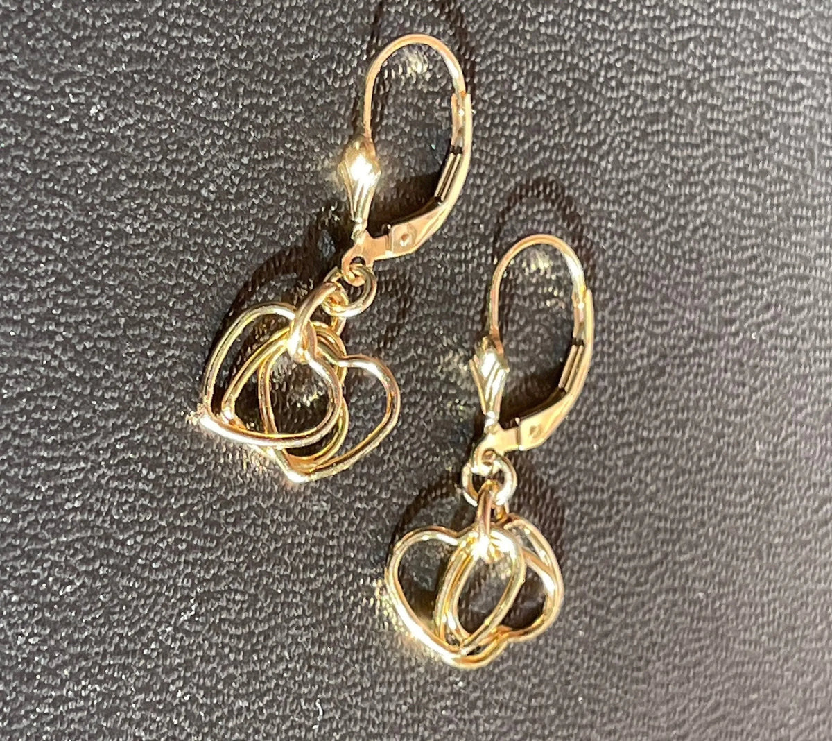 ARIELLA Earrings Gold Floating Heart Charms Fleur De Lis Backs