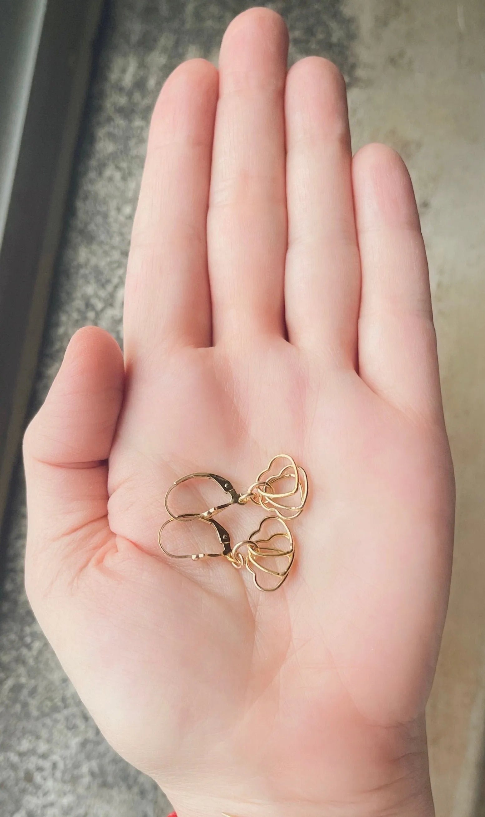 ARIELLA Earrings Gold Floating Heart Charms Fleur De Lis Backs