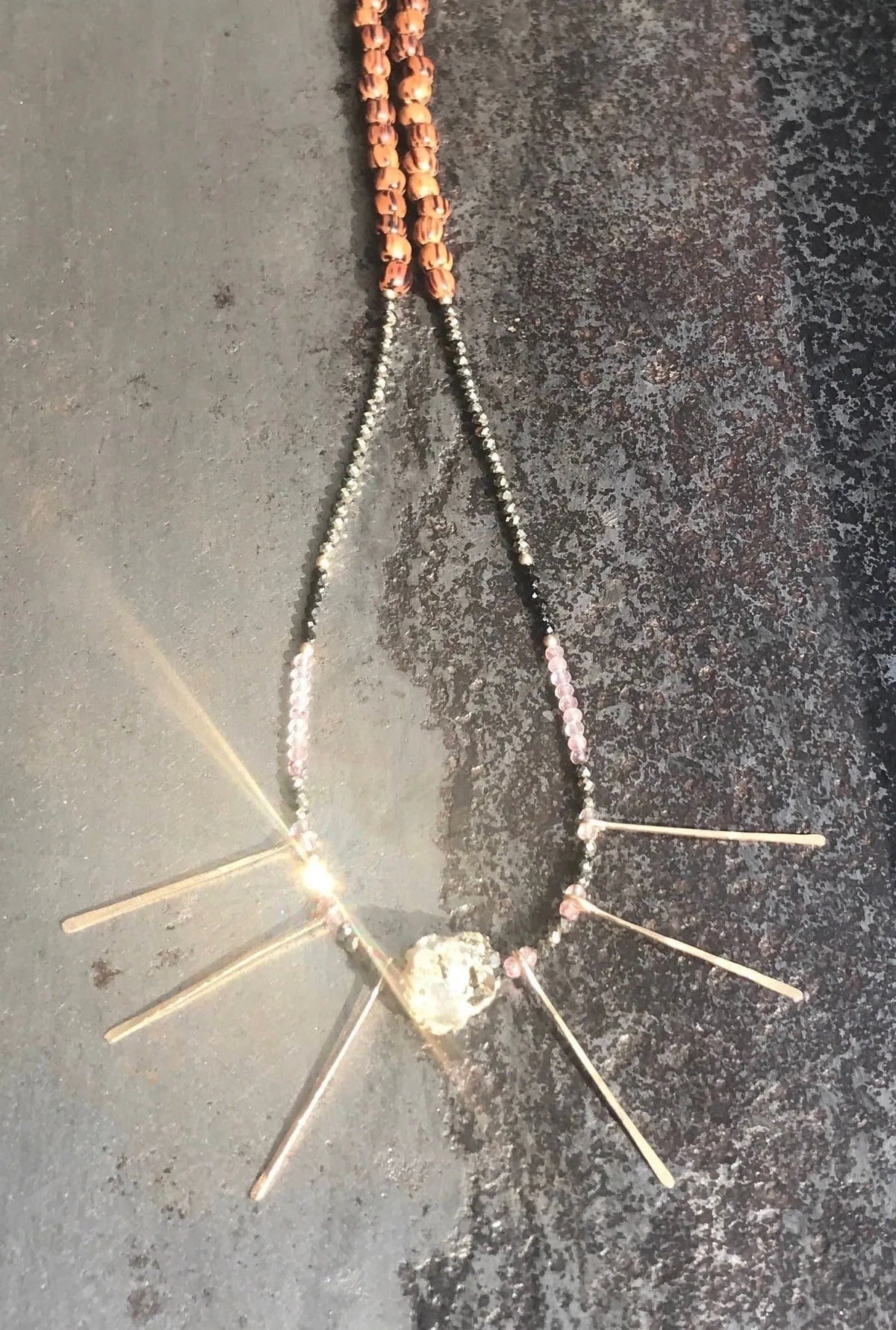 ASTRID Necklace Precious Gems Hand-Forged 14K Gold Paddle Beads