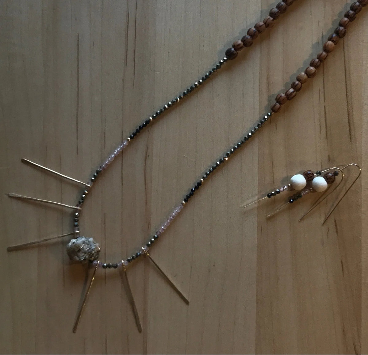 ASTRID Necklace Precious Gems Hand-Forged 14K Gold Paddle Beads