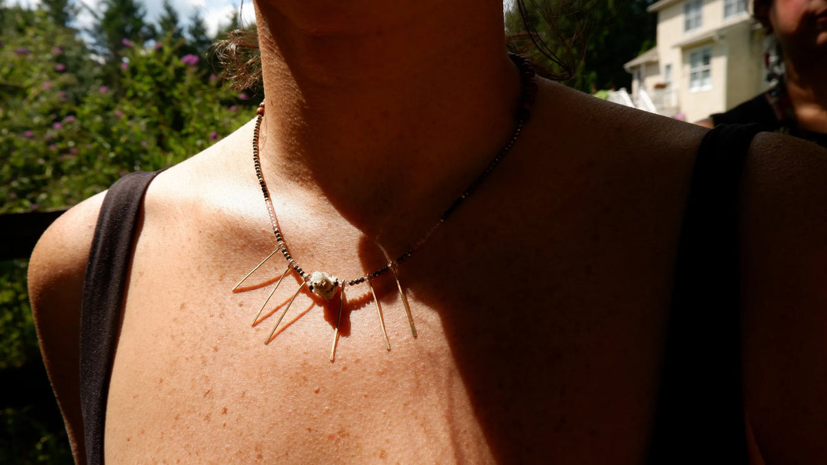 ASTRID Necklace Precious Gems Hand-Forged 14K Gold Paddle Beads