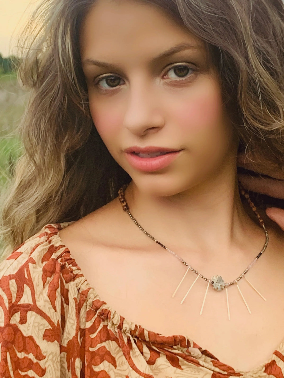 ASTRID Necklace Precious Gems Hand-Forged 14K Gold Paddle Beads