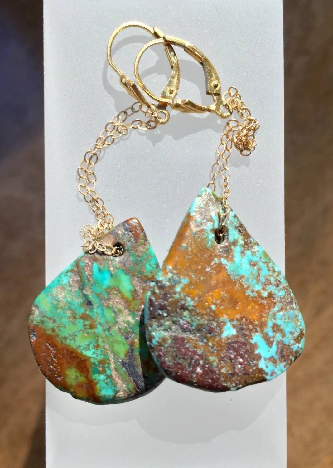 AUSTIN Earrings Natural Antique Turquoise Drops Modern Design Boho