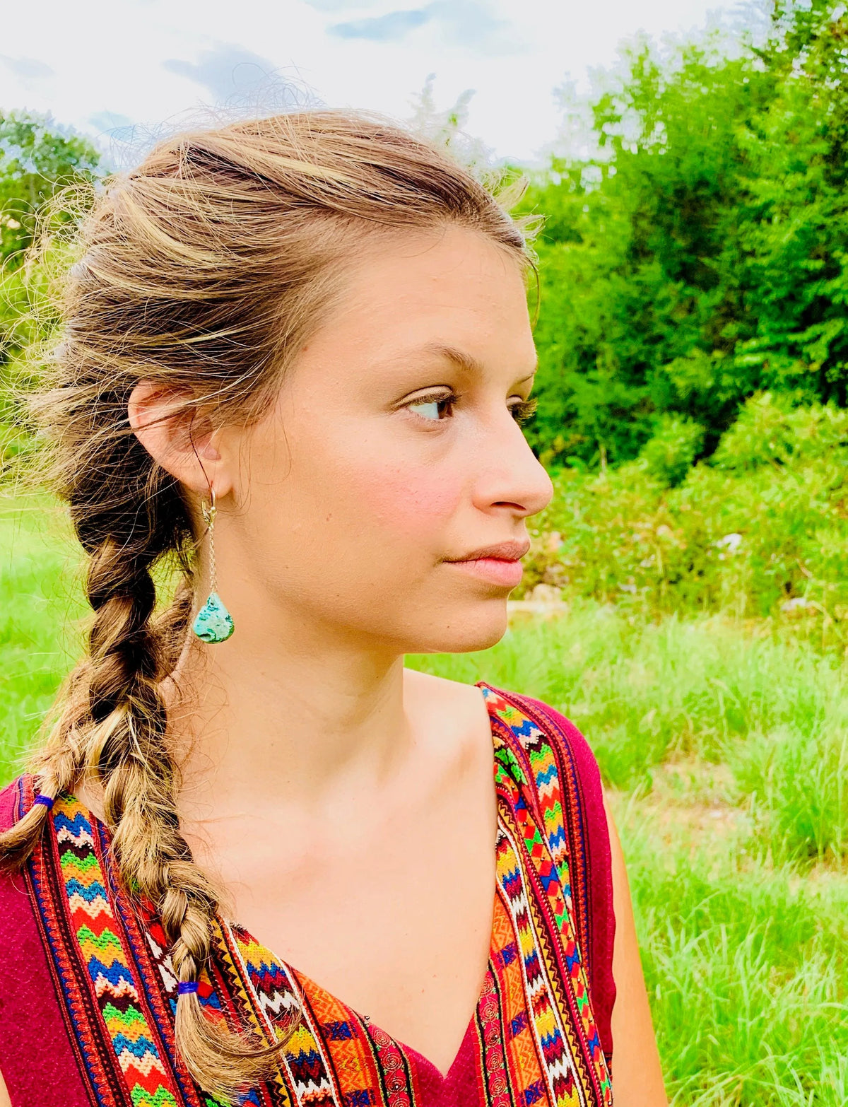 AUSTIN Earrings Natural Antique Turquoise Drops Modern Design Boho