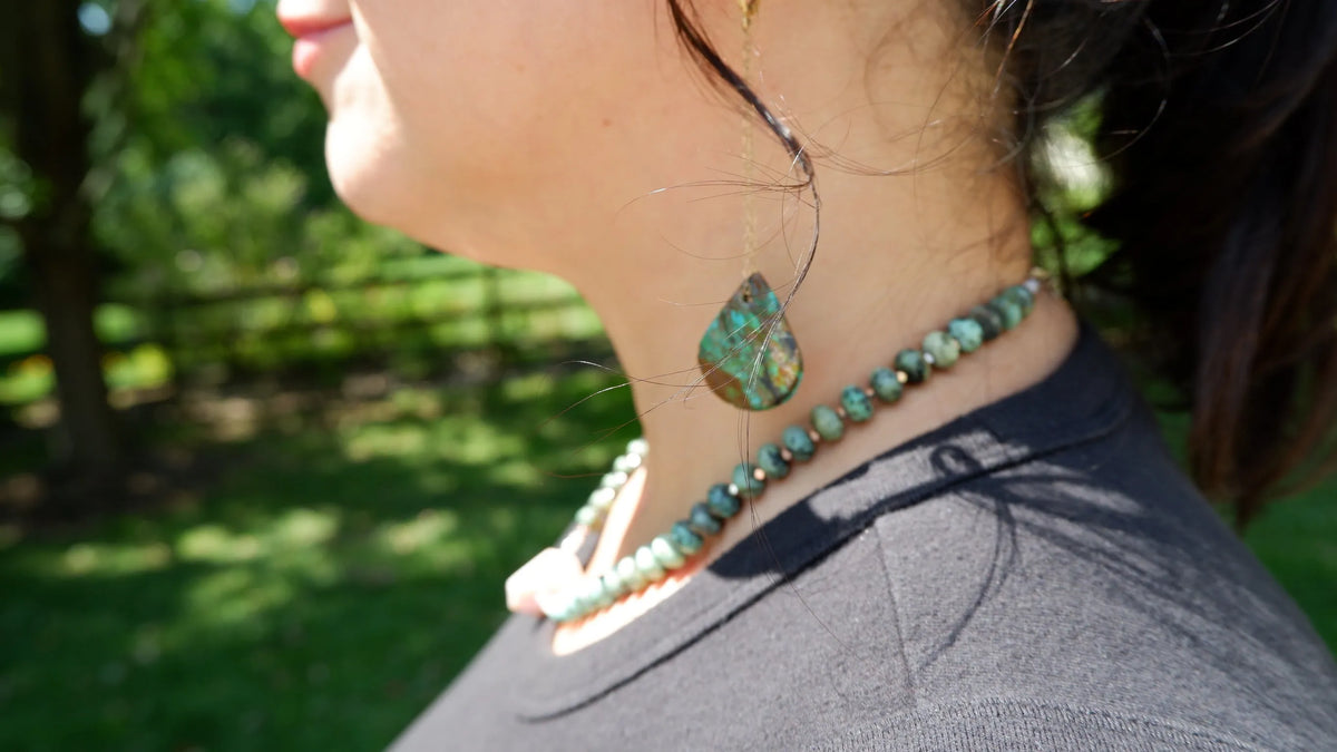 AUSTIN Earrings Natural Antique Turquoise Drops Modern Design Boho