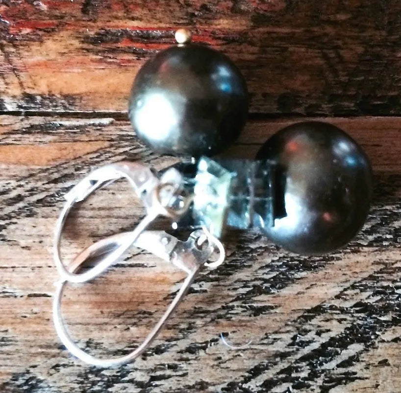 AVA Earrings Tahitian Black Pearl Shimmering Swarovski Crystals