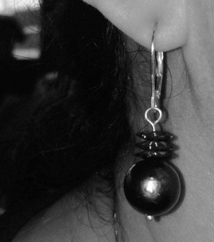 AVA Earrings Tahitian Black Pearl Shimmering Swarovski Crystals