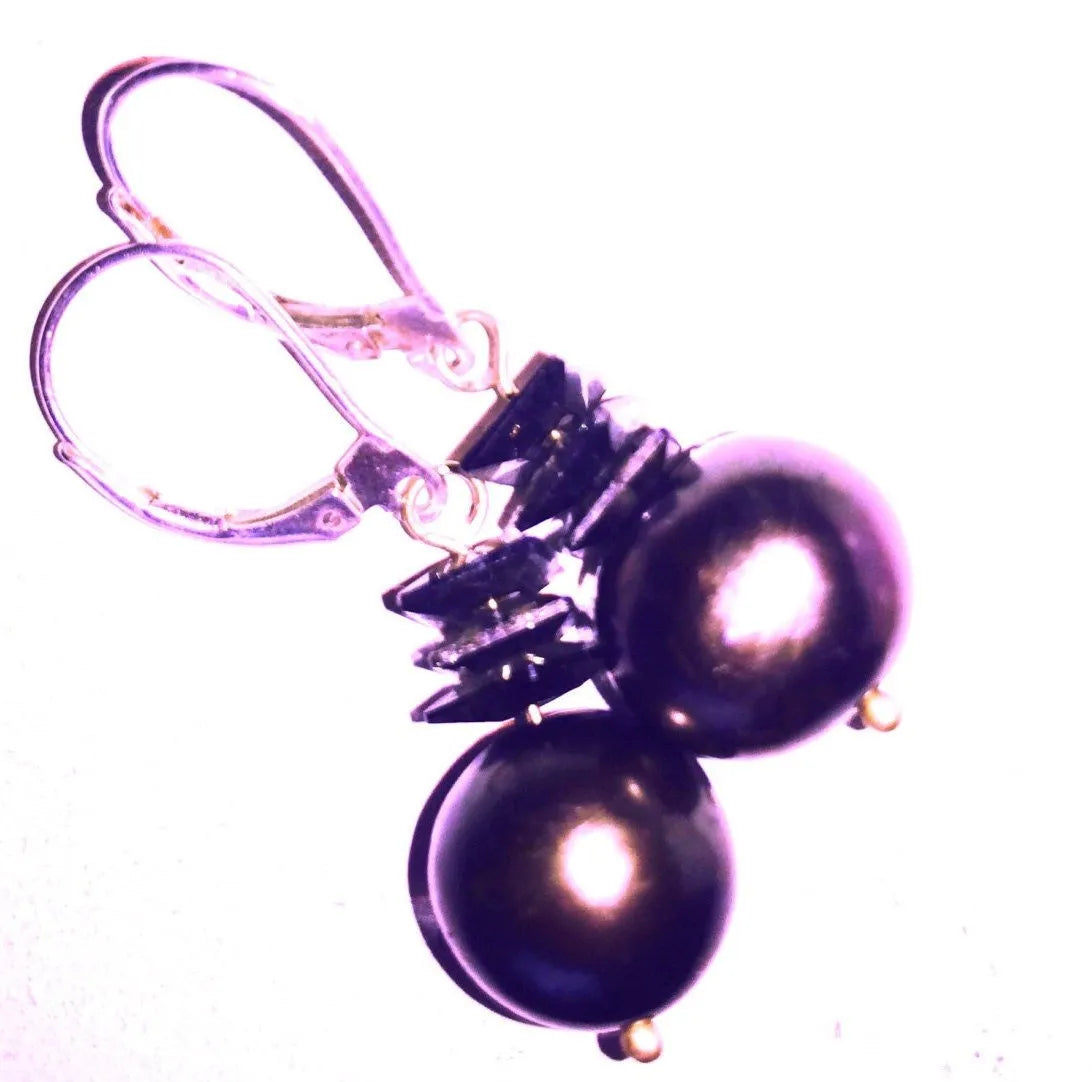 AVA Earrings Tahitian Black Pearl Shimmering Swarovski Crystals