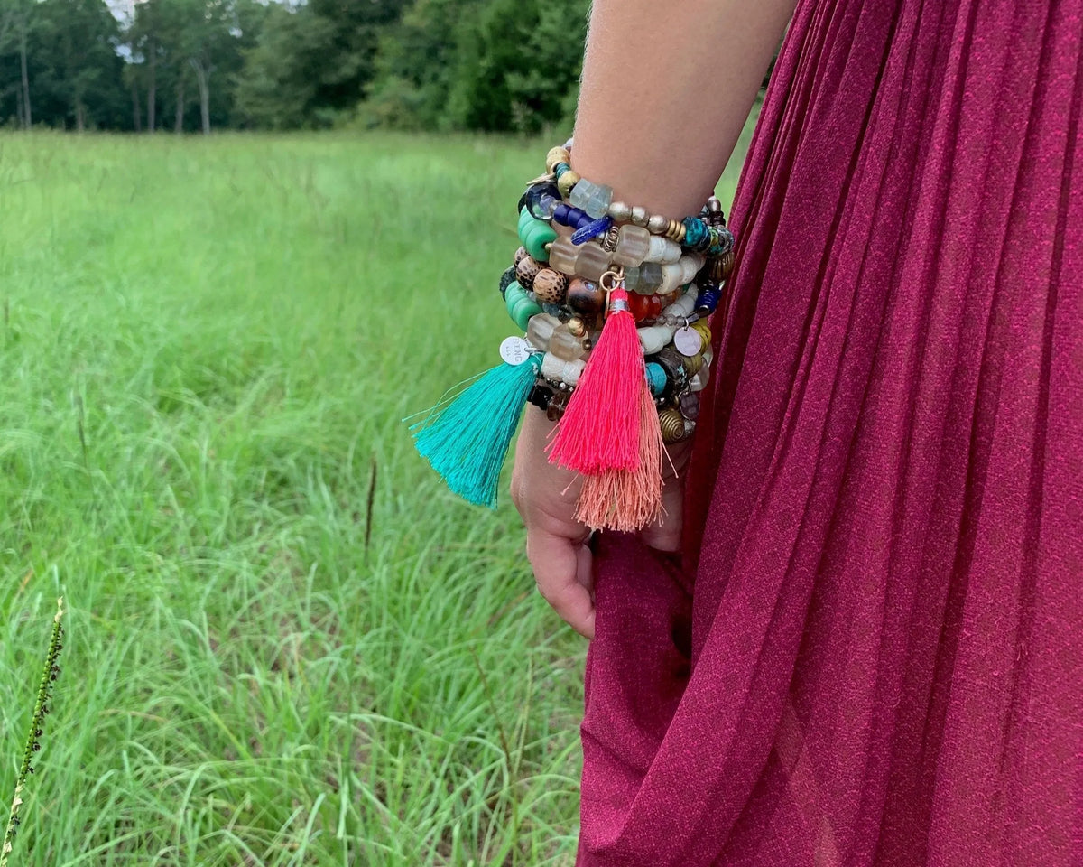 BAE Beaded Bracelet Genderless Healing Crystals Primitive Tribal Design