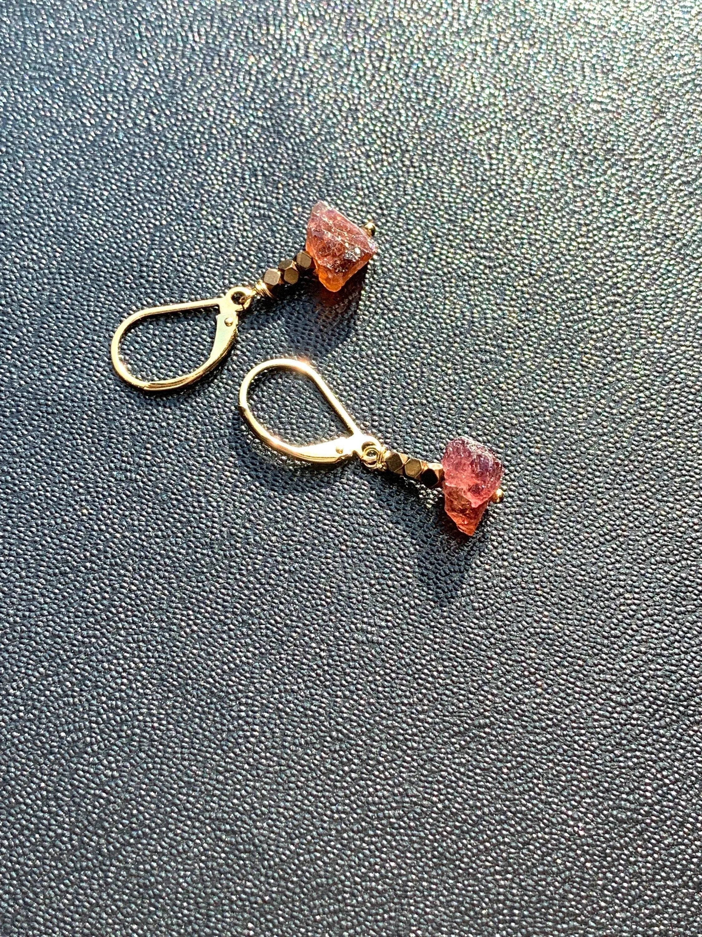 BAMBI Tourmaline Hematite Earrings Raw Crystal Magical Healing