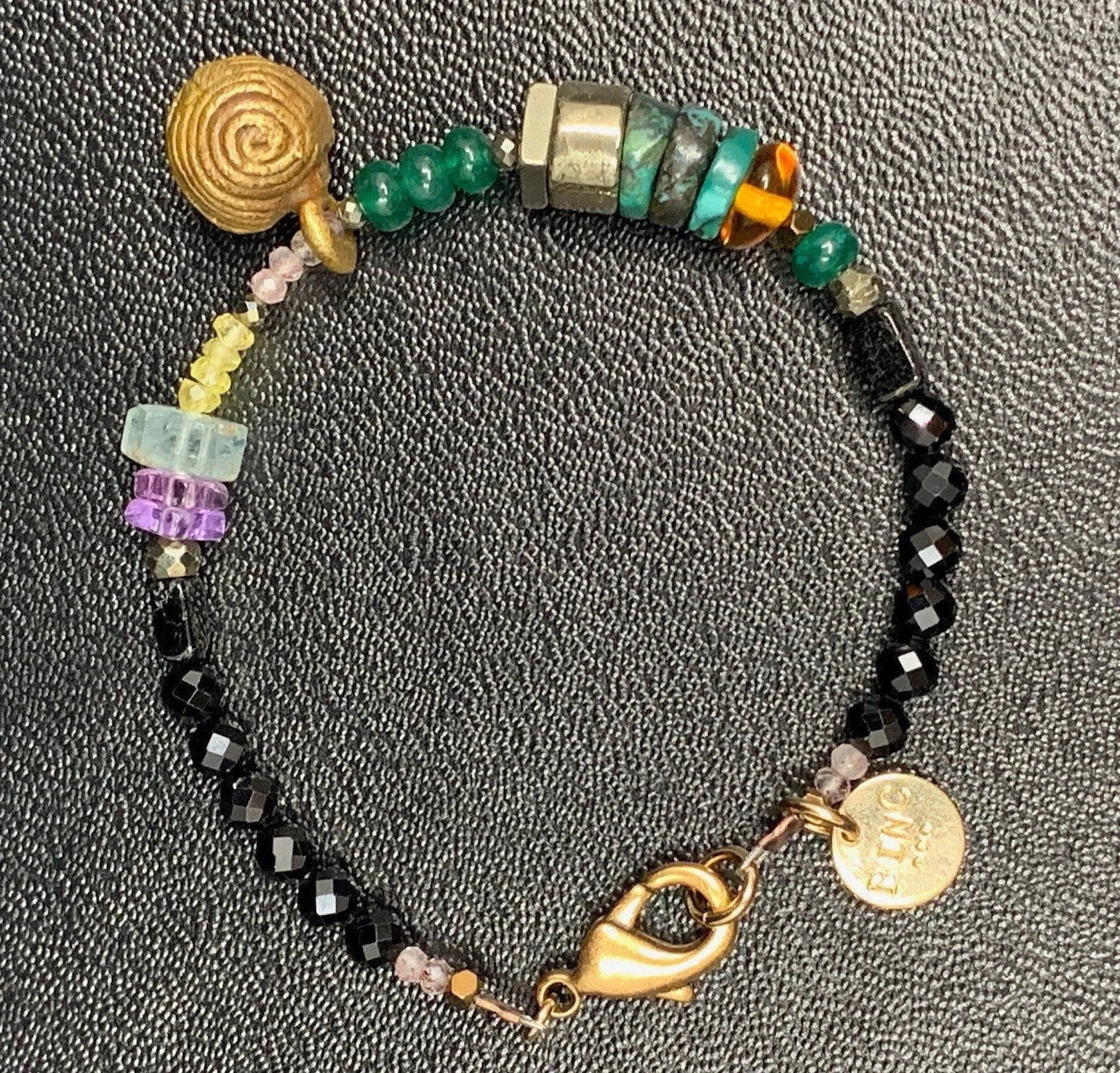 BANKS Bracelet Boho Modern Emerald Turquoise Antique Wax-Cast Bell