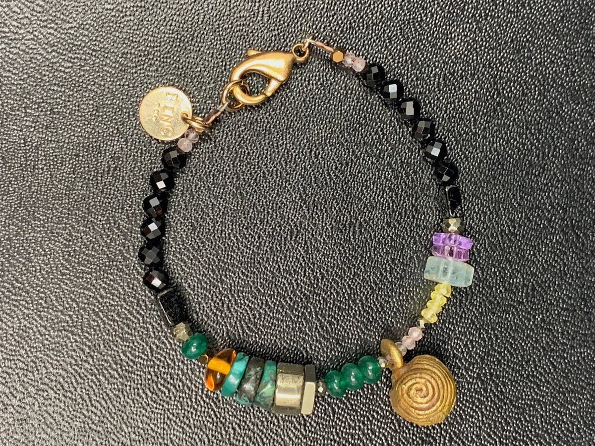 BANKS Bracelet Boho Modern Emerald Turquoise Antique Wax-Cast Bell