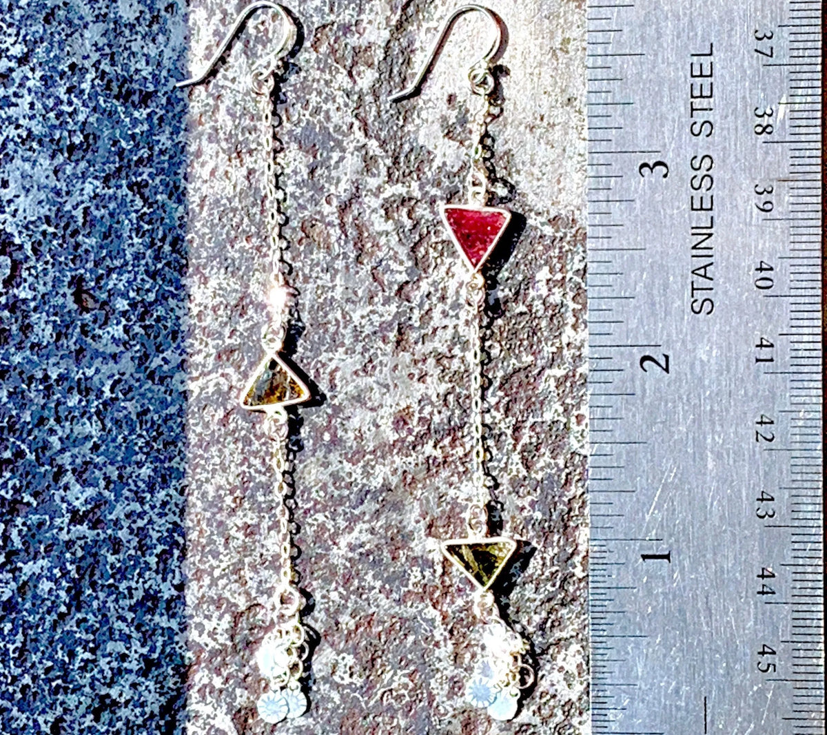 BEATRIX Earrings Tourmaline Triangle Charms Healing Crystals Boho