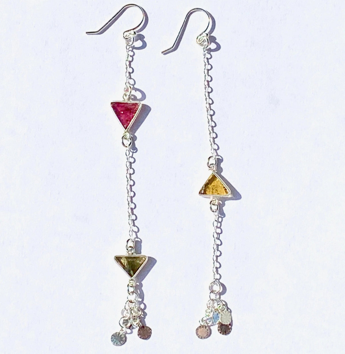 BEATRIX Earrings Tourmaline Triangle Charms Healing Crystals Boho
