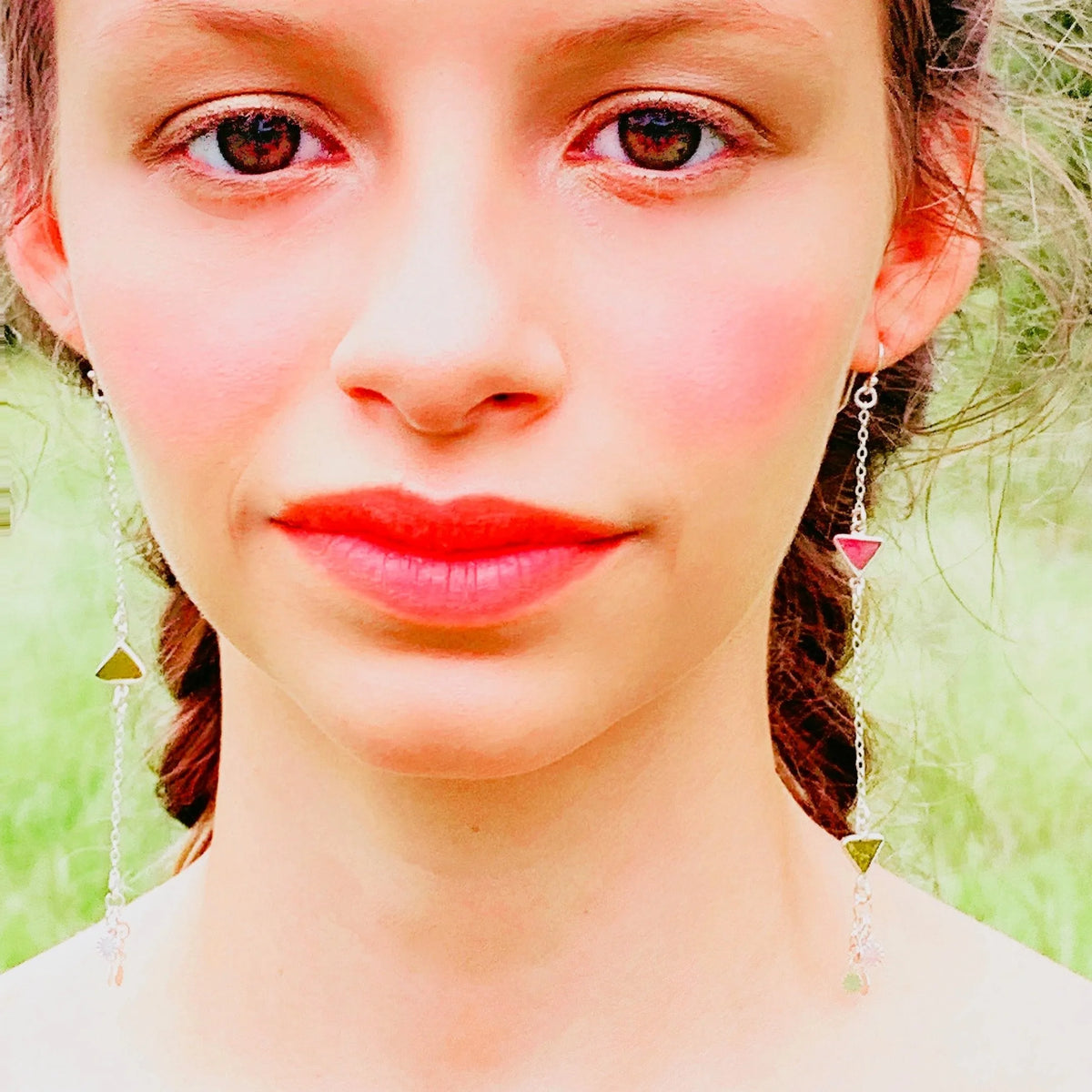 BEATRIX Earrings Tourmaline Triangle Charms Healing Crystals Boho