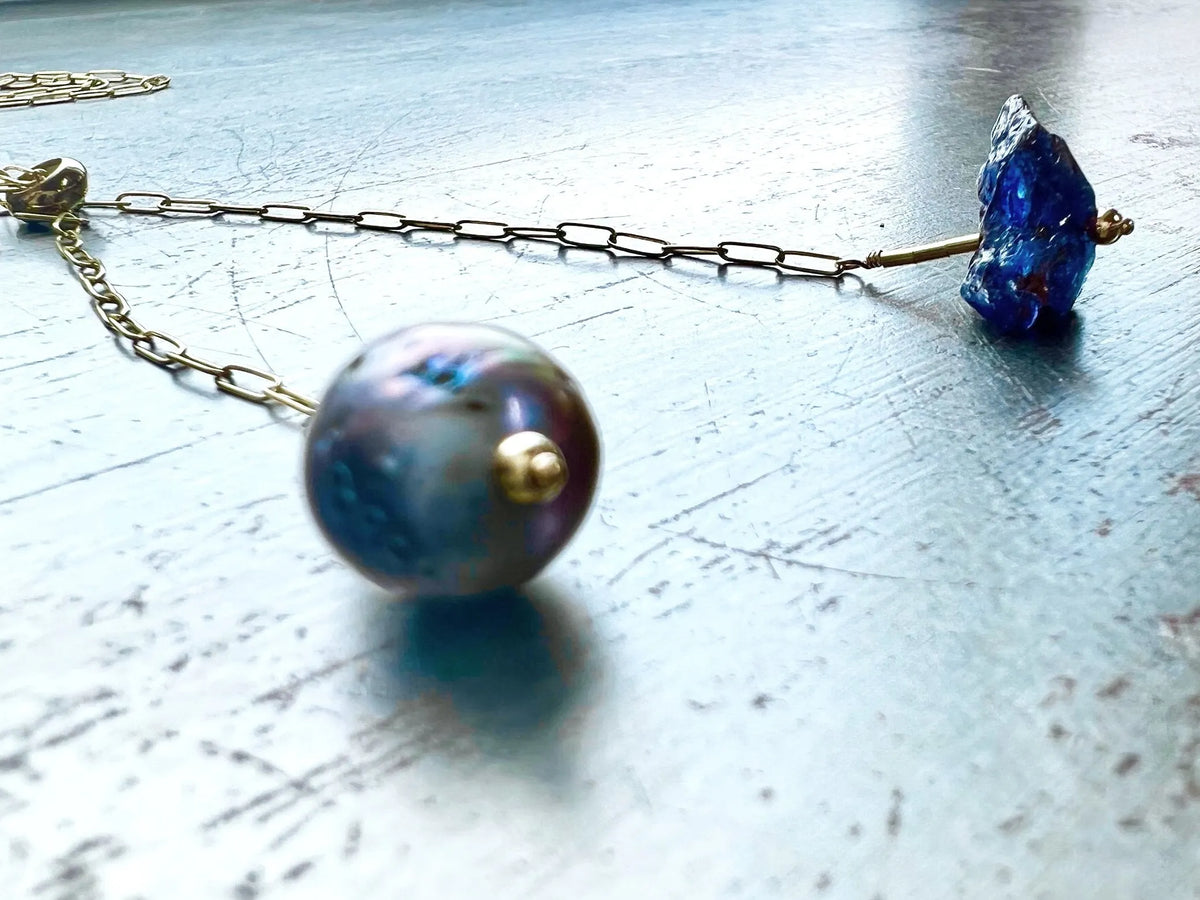 BETTY Bolo Necklace 14K Gold Chain Tanzanite Pearl Tassels Must Have