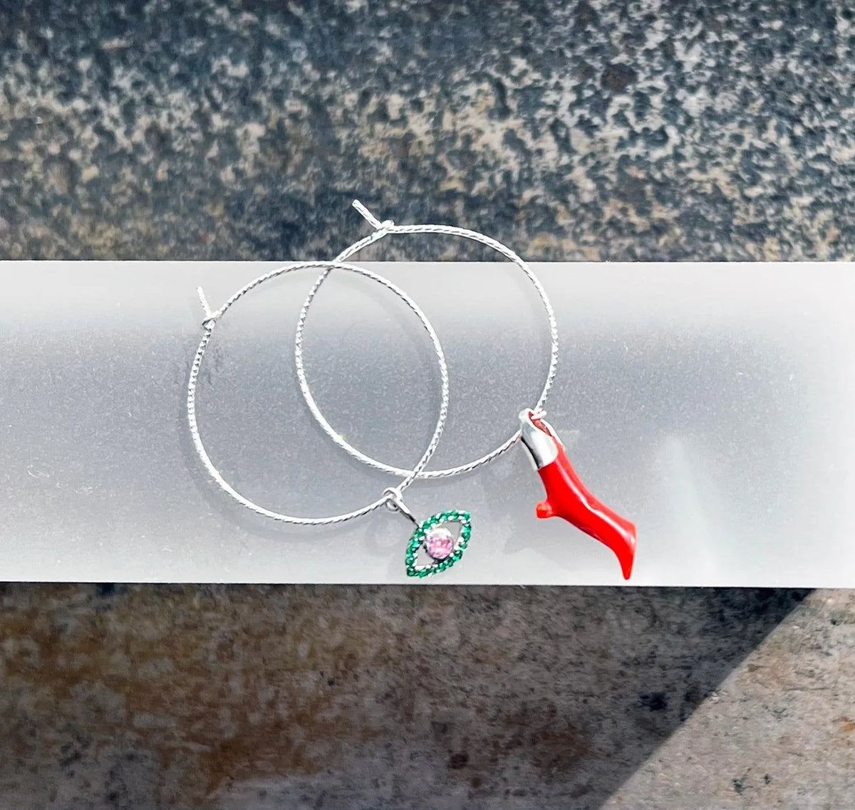 BIANCA Pink Diamond Evil Eye Protector & Natural Red Coral Charms