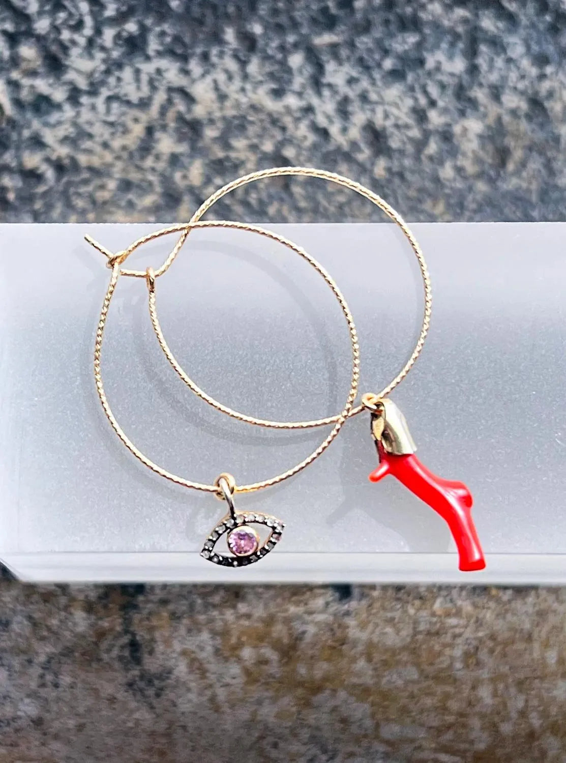 BIANCA Pink Diamond Evil Eye Protector & Natural Red Coral Charms