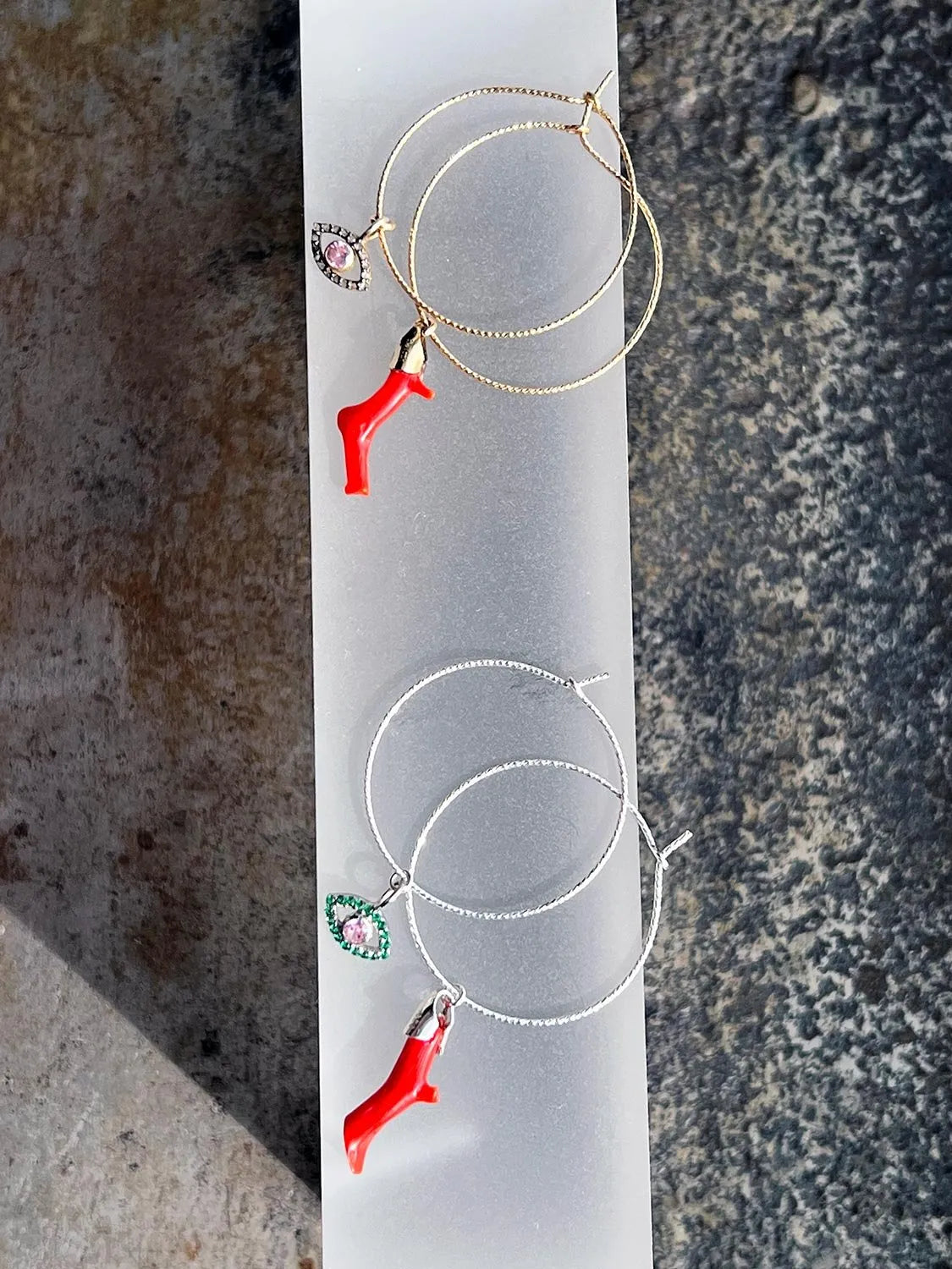 BIANCA Pink Diamond Evil Eye Protector & Natural Red Coral Charms