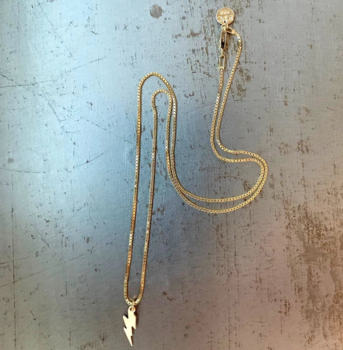 BOWIE BOLT Charm Necklace on 14K Gold Box Chain
