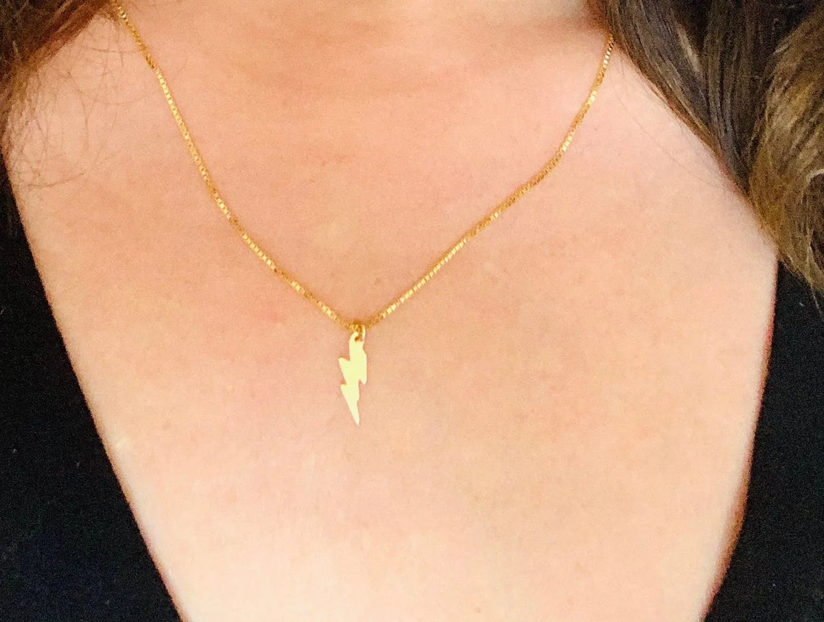 BOWIE BOLT Charm Necklace on 14K Gold Box Chain