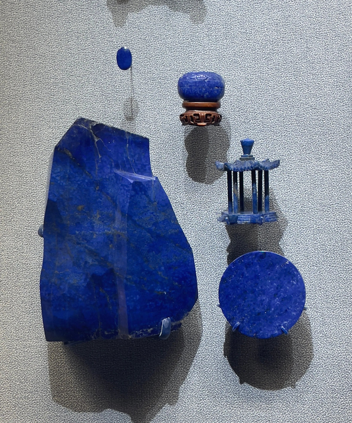 CADEN Long Lariat Necklace Lapis Wax-Cast Brass Sun Charm Bauxite Gold Chain